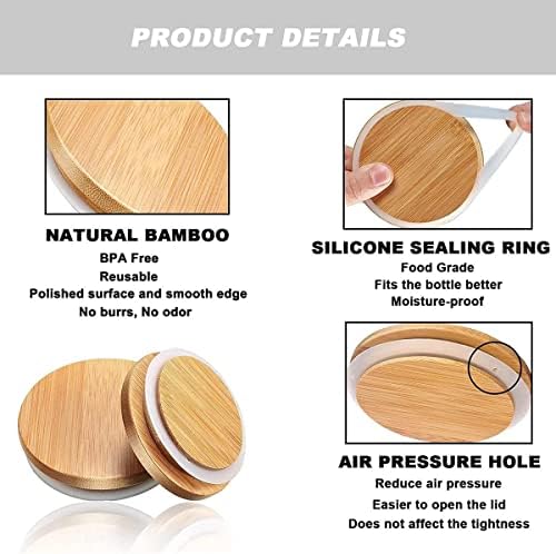 TOUSHIExclusive Bamboo Lids 4-Pack Mason Jar Caps - Reusable Leak-Proof Kitchen Essentials