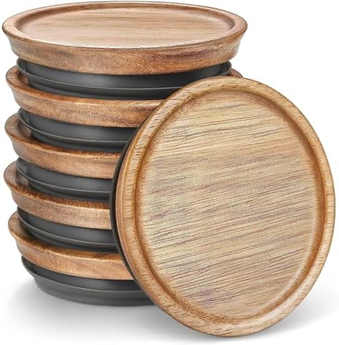 6-PieceGenericWide Mouth Wooden Mason Jar Lids Airtight Reusable Storage Solution