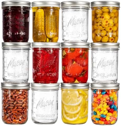 Wide Mouth Mason Jars 16 oz 12 Pack