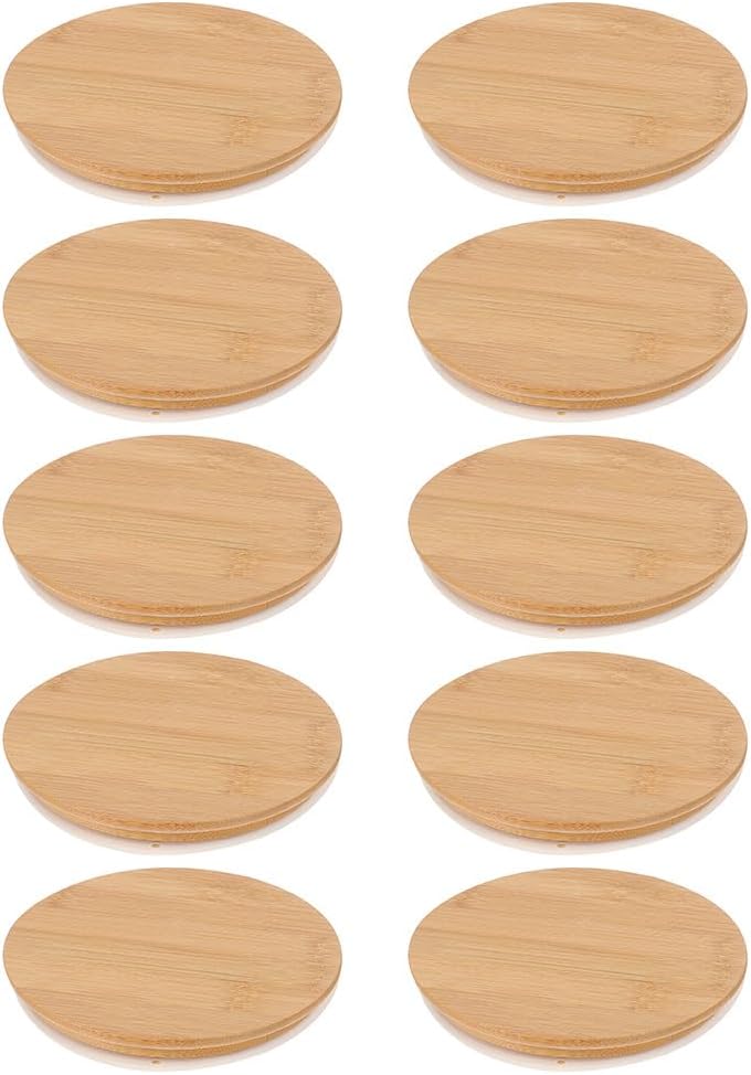 Amosfun 10pack Bamboo Mason Jar Lids with Silicone Sealing Rings