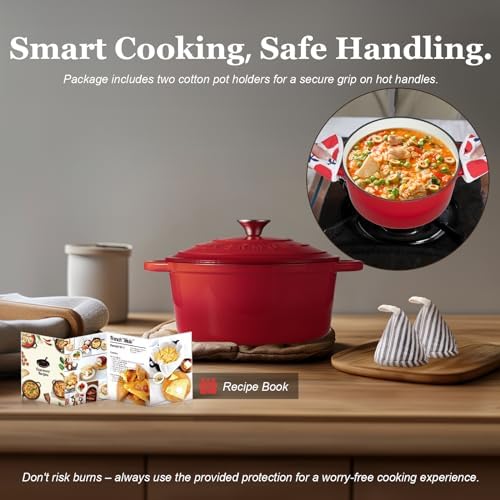 Overmont Enameled Cast Iron Dutch Oven - 7QT Pot with Lid