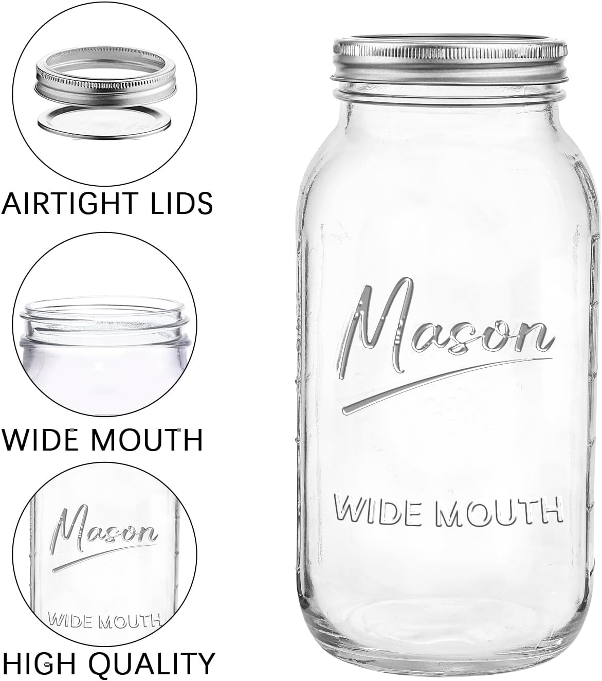 3-Piece Mason Jars with Airtight Lids for Storage