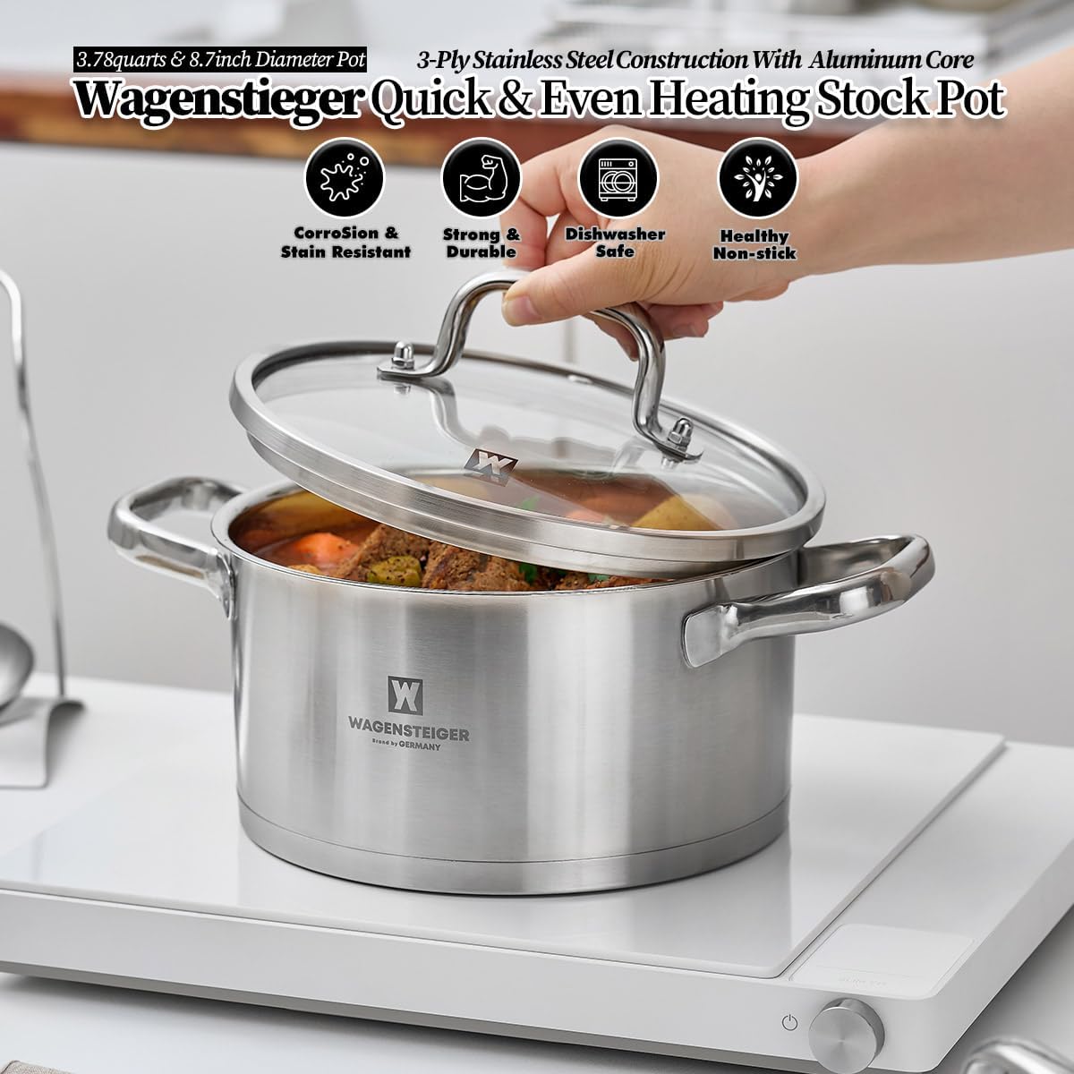 Versatile Stock Pot with Tempered Glass Lid