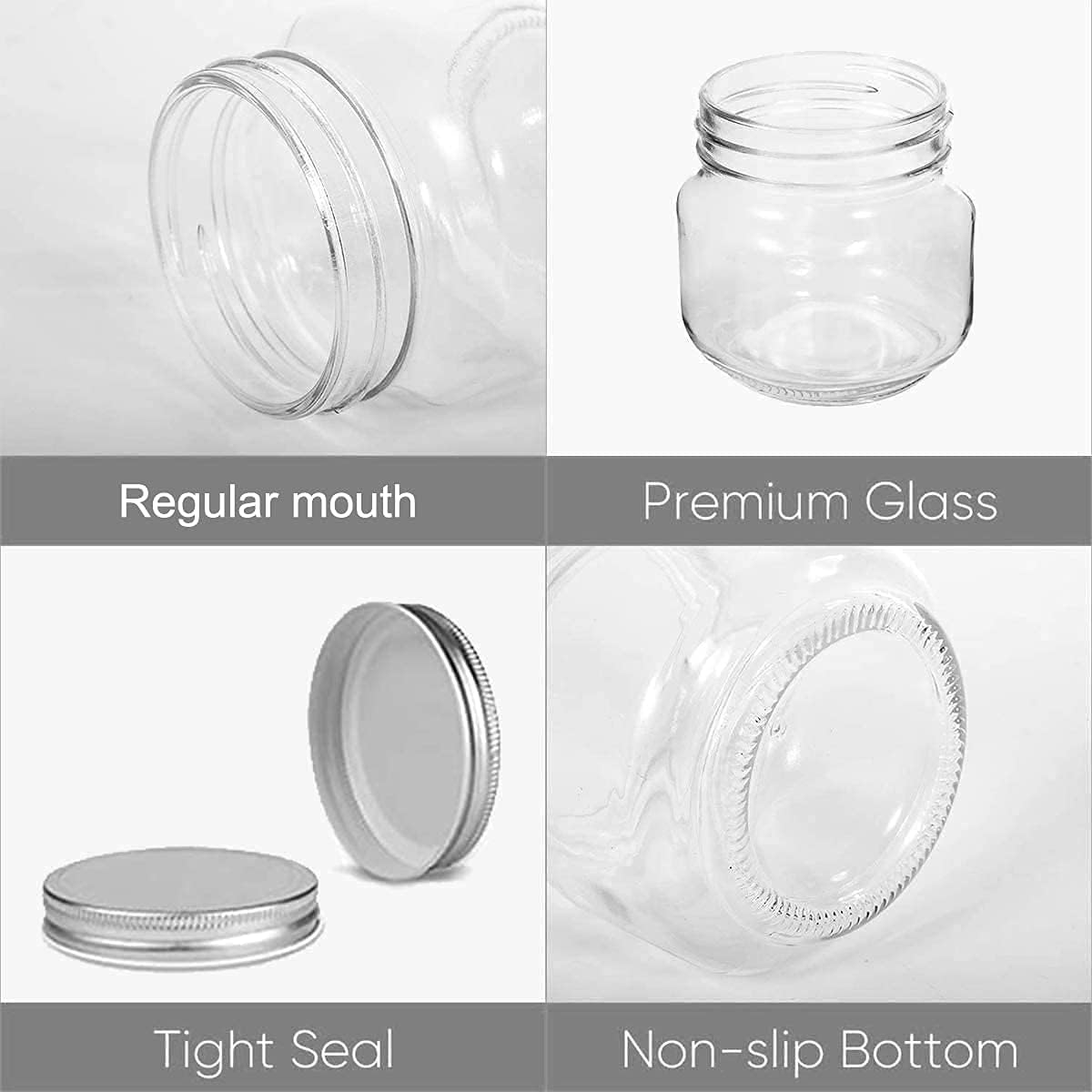 8 oz Mason Jars Clear Glass Lid with Metal