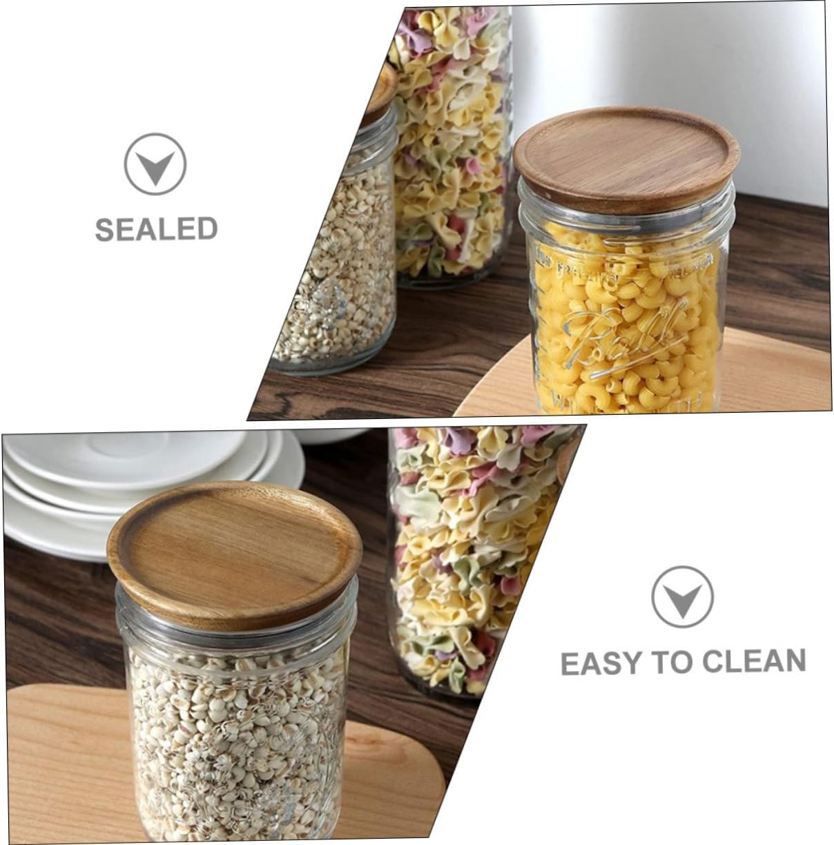 BIUDECO 2pcs Mason Jar Wooden Lids with Silicone Seals