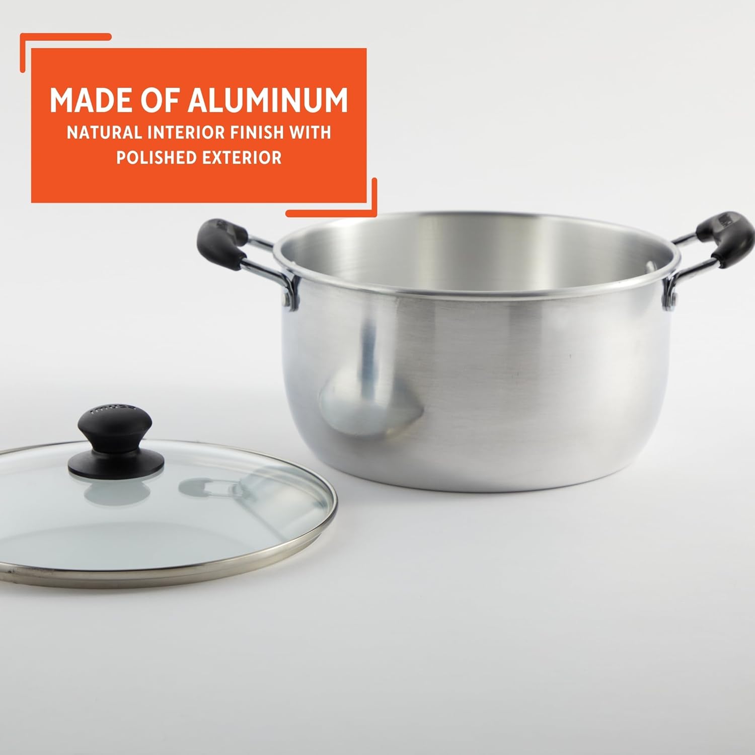IMUSA USA 6-Quart Aluminum Pot with Glass Lid and Bakelite Handle