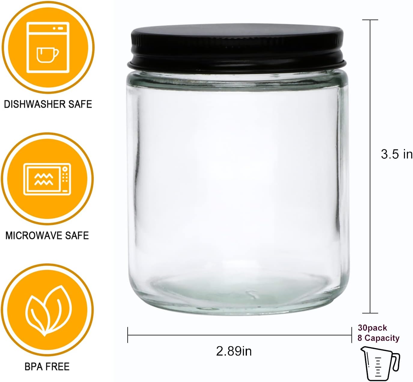 Encheng 8 Oz Glass Jars with Metal Lids 30 Pack
