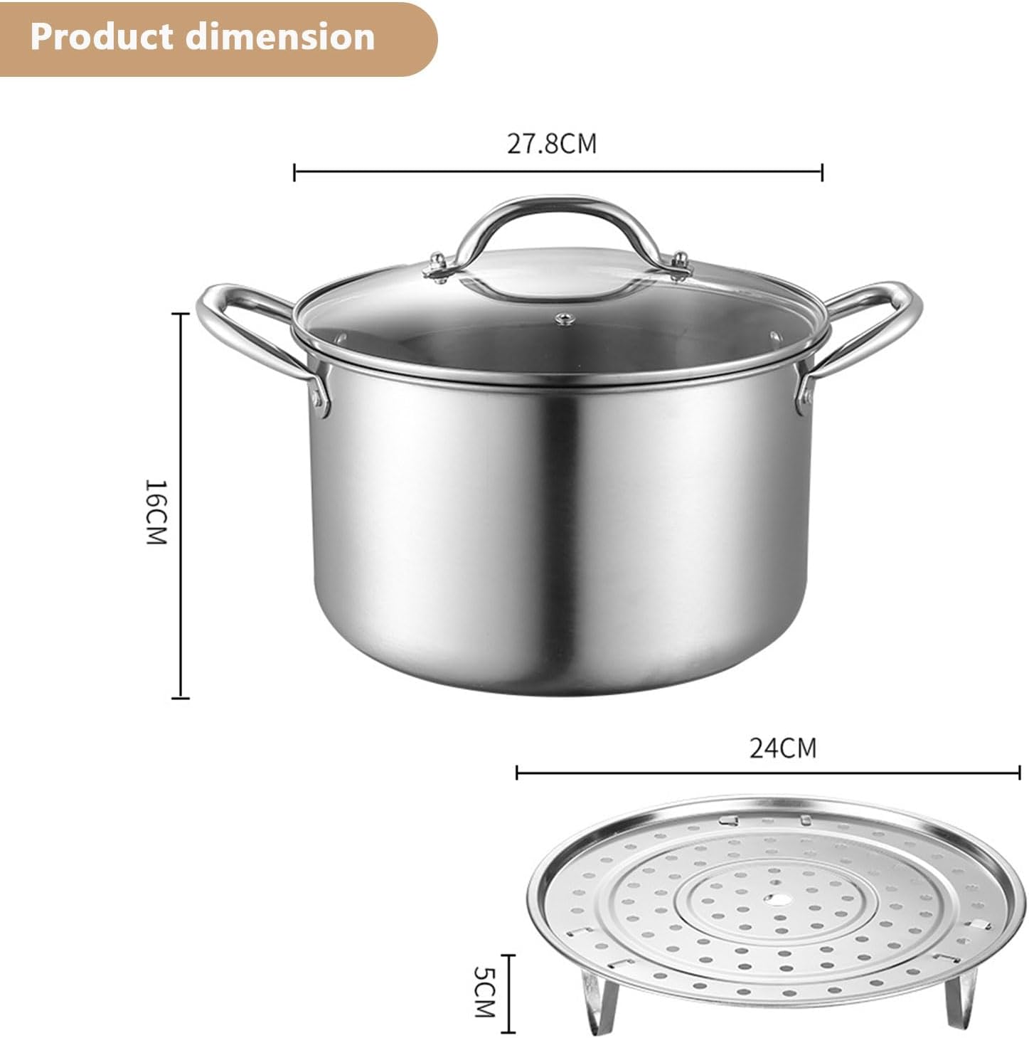 Stainless Steel Stock Pot 11L with Tempered Glass Lid