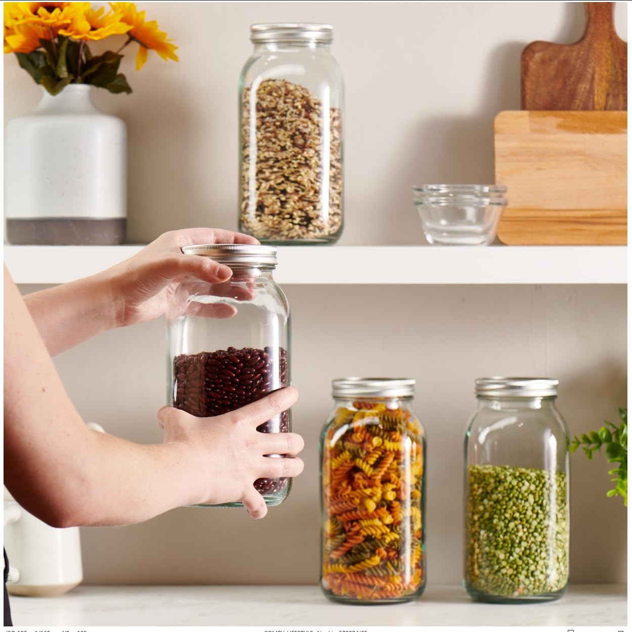 GLING 64 oz Wide-Mouth Glass Mason Jars with Airtight Lids 1
