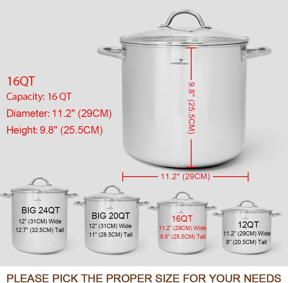 HOMICHEF 16 Quart Stockpot with Glass Lid