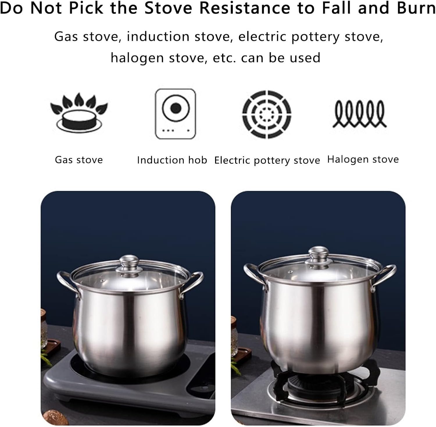 Stainless Steel Stockpot with Lid Nonstick for Soups Stews Pasta 22cm