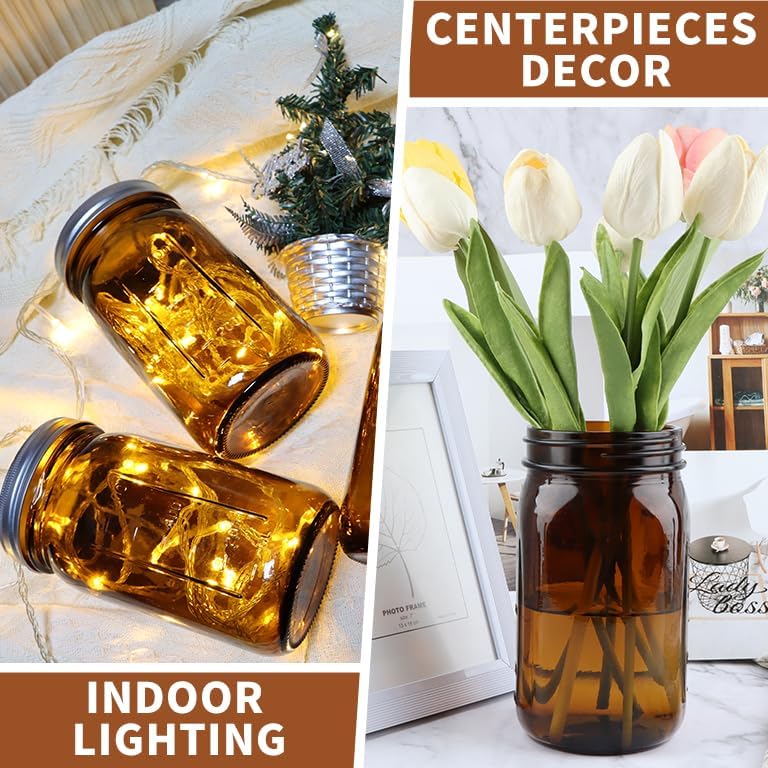 CARBLIN 2 Pack 32 oz Amber Canning Jars with Lids and Labels