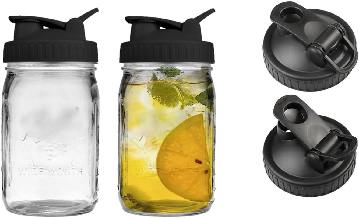 2 Pack Wide Mouth Flip Cap Mason Jar Lids Black