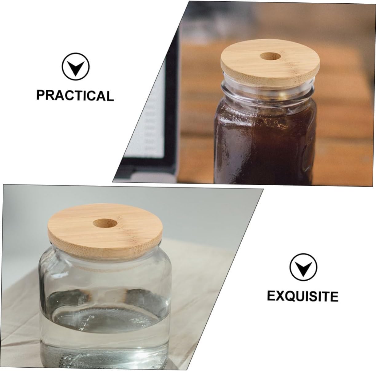 Cabilock 4PCS Mason Jar Lids with Wooden Covers 70mm