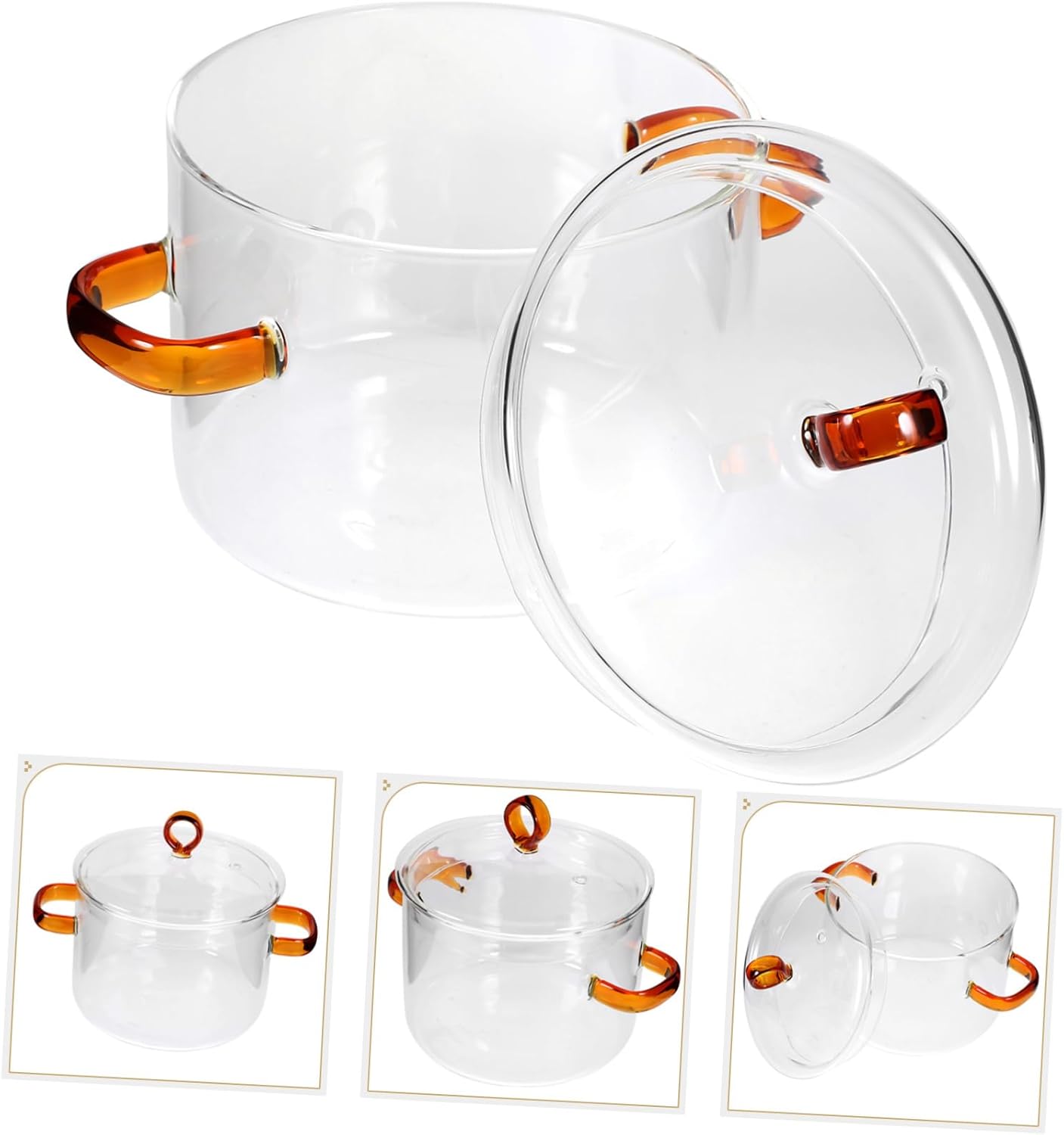 PRETYZOOM 2pcs Glass Stockpot with Lid