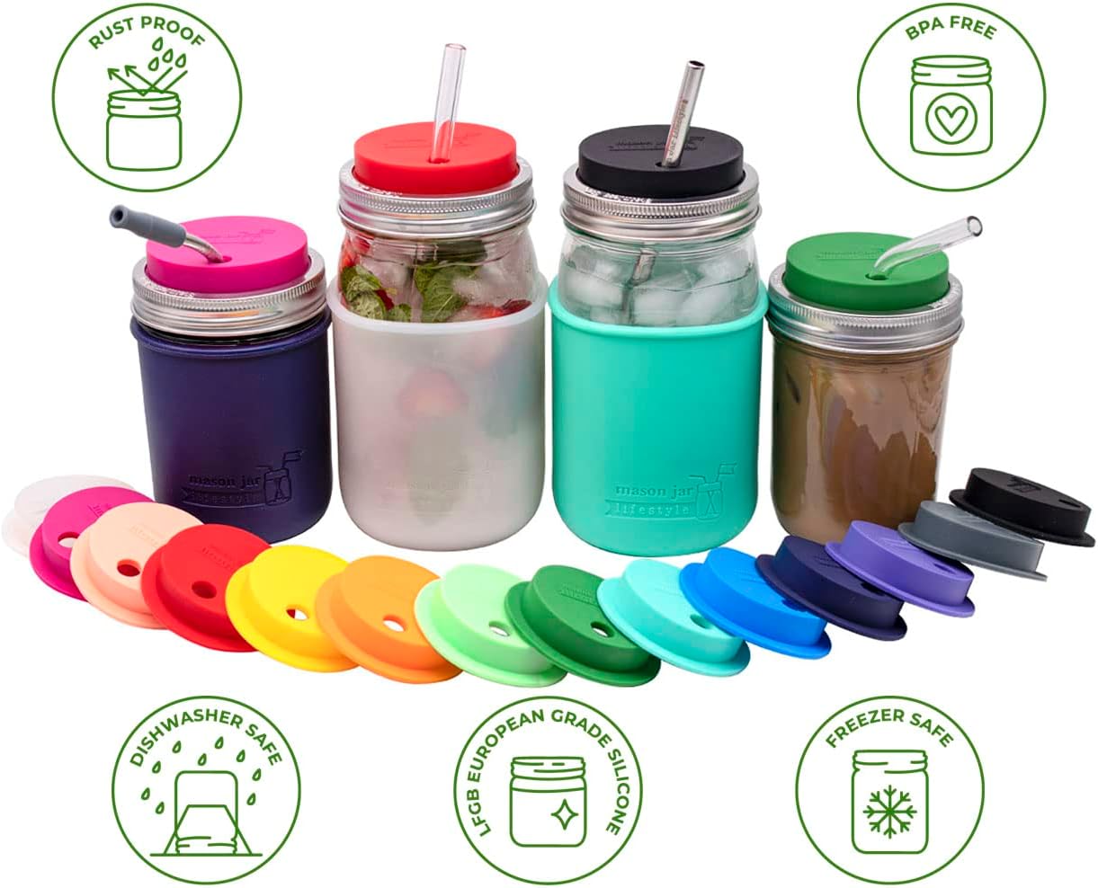 Berry Pink Wide Mouth Silicone Straw Fermentation Lid w Stainless Steel Bands