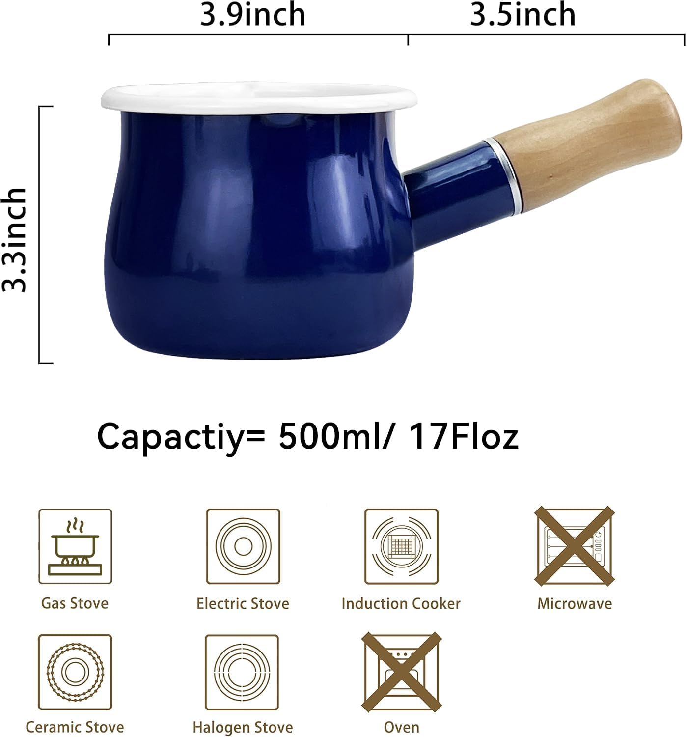 YumCute Home Small Enamel Milk Pot Heat-Conductive Kitchen Pan