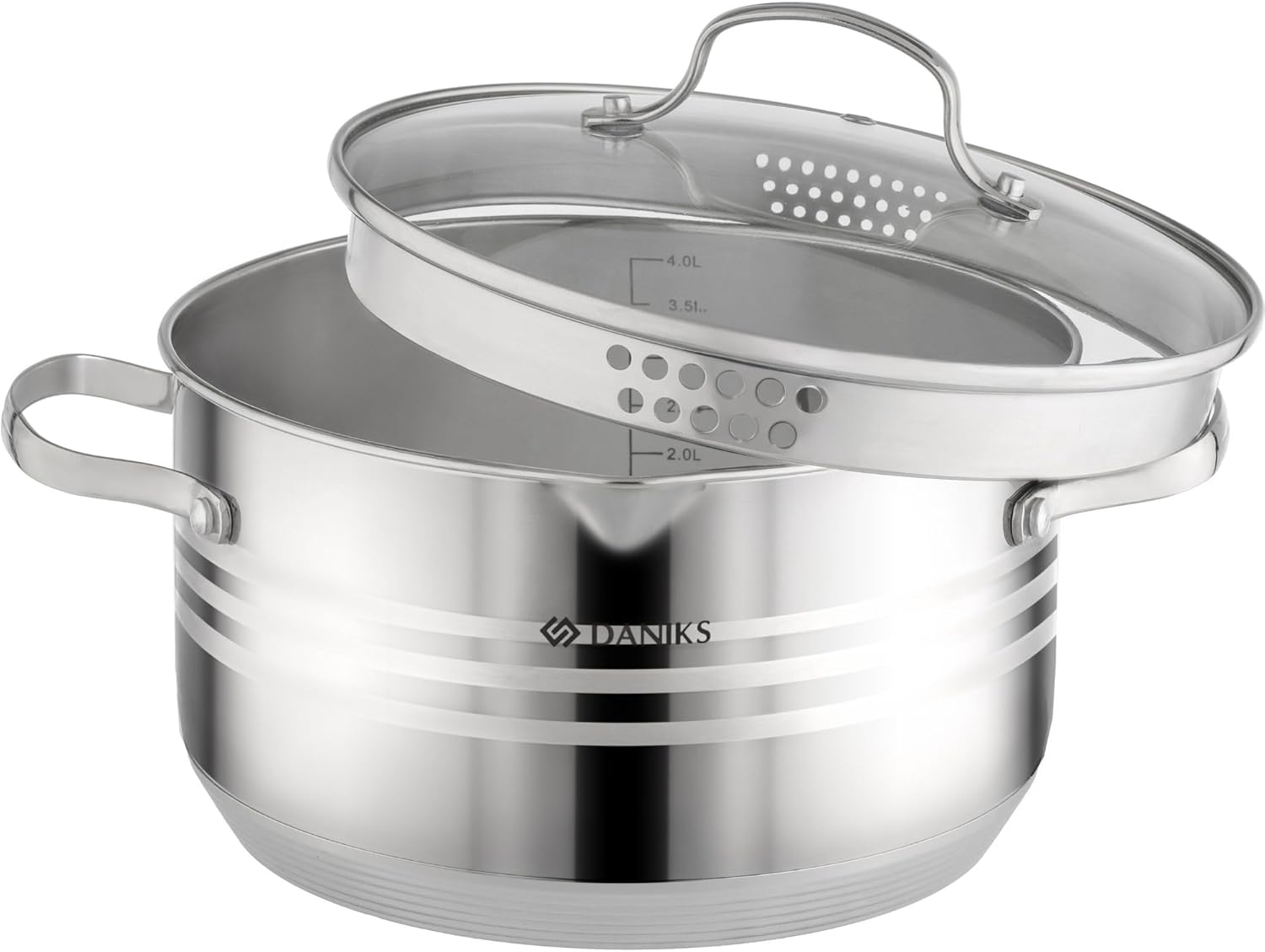 Daniks Tokio Stainless Steel Stock Pot with Glass Lid