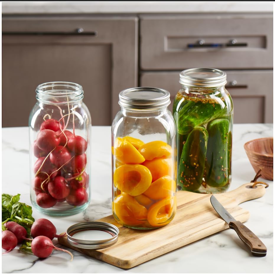 GLING 64 oz Wide-Mouth Glass Mason Jars with Airtight Lids 1