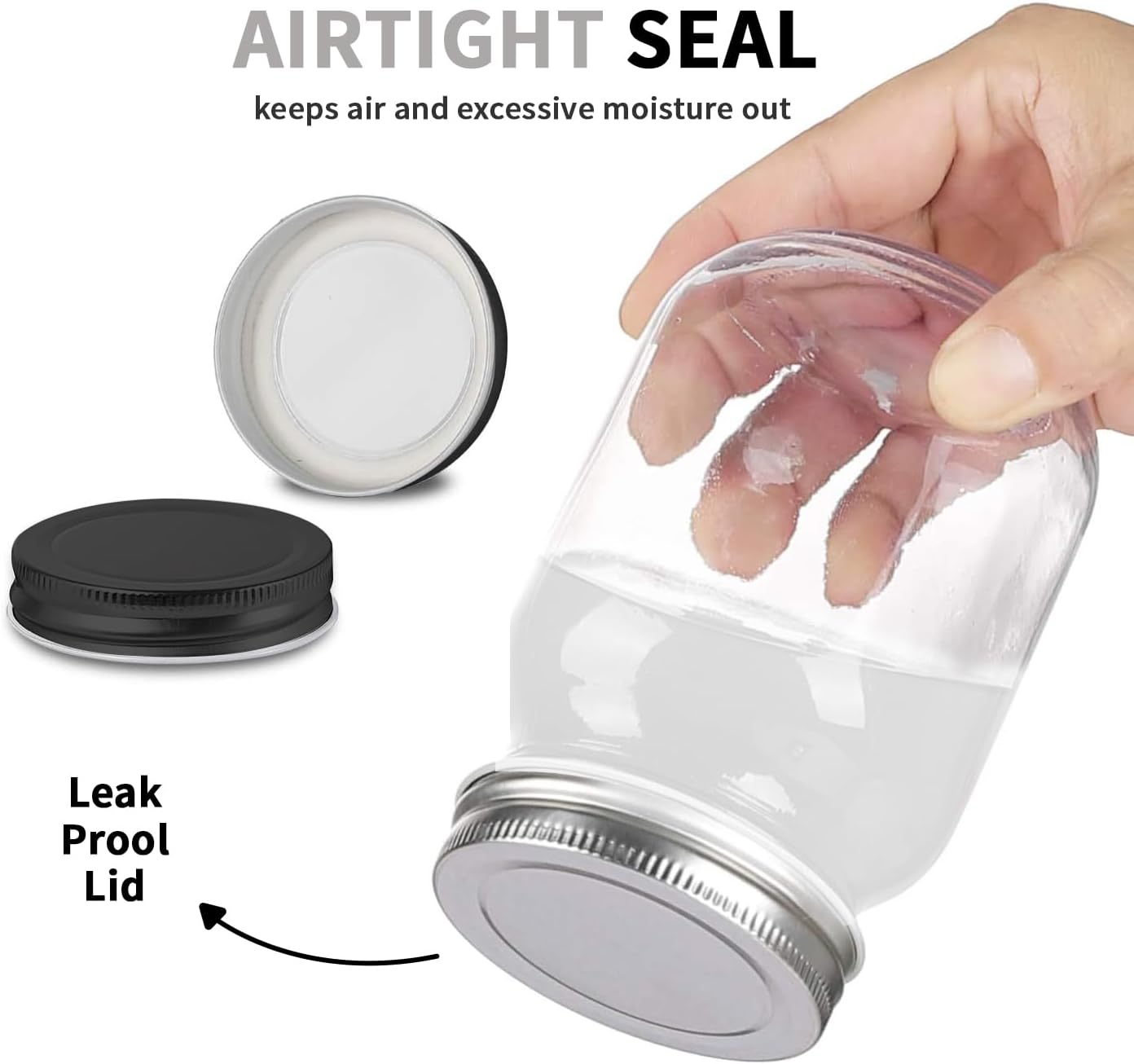 Novelinks 16 OZ Clear Plastic Mason Jars with Airtight Lids - 6 Pack Black