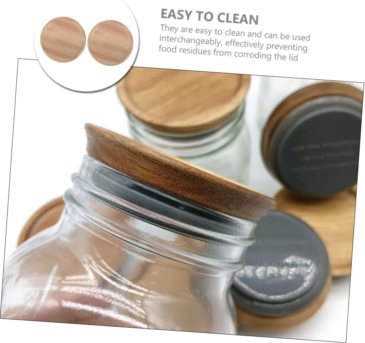 MAGICLULU 2pcs Mason Jar Wooden Lids with Silicone Seals
