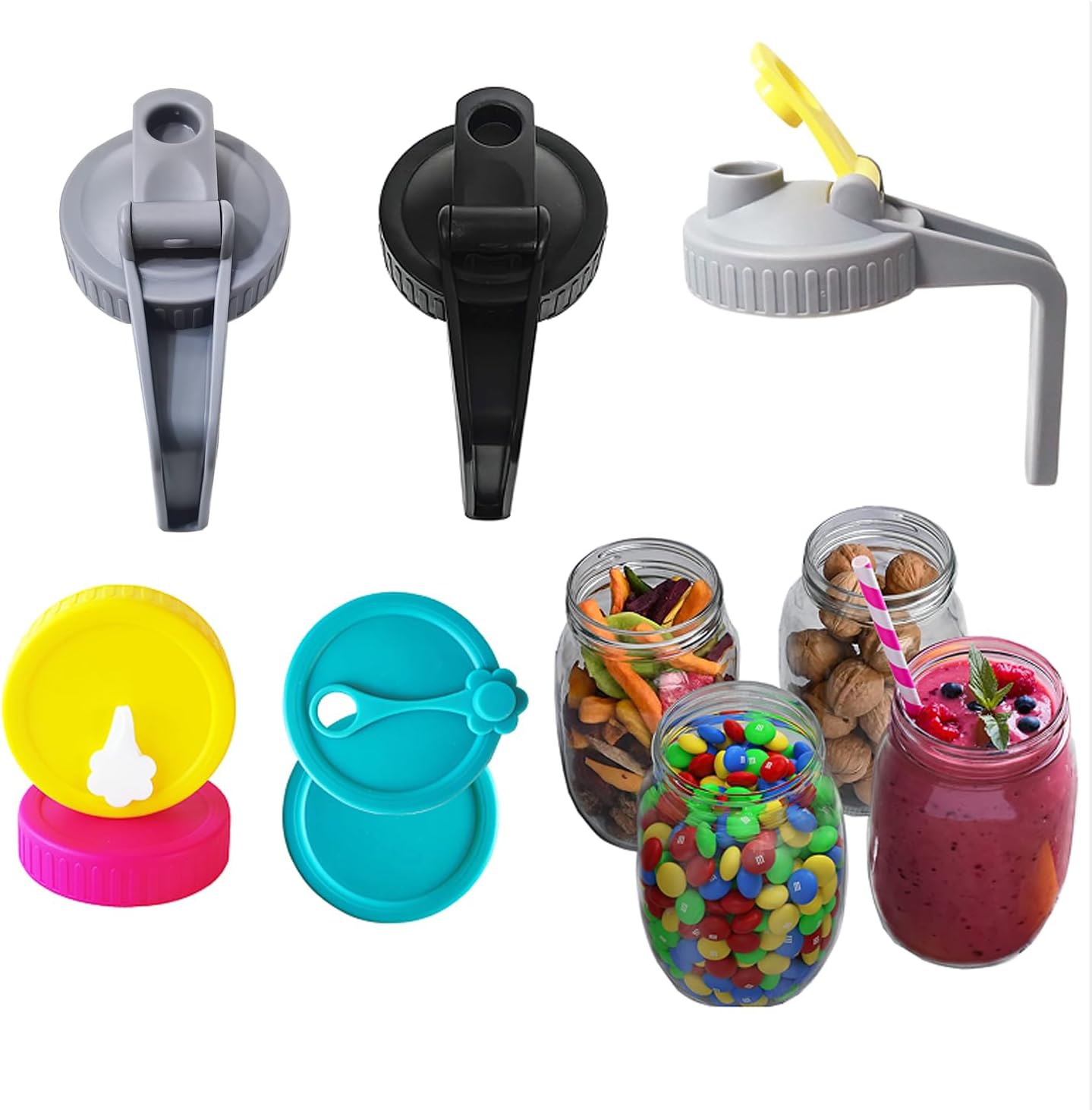 4-Piece Mason Jar Lid Set with Handle and Hole