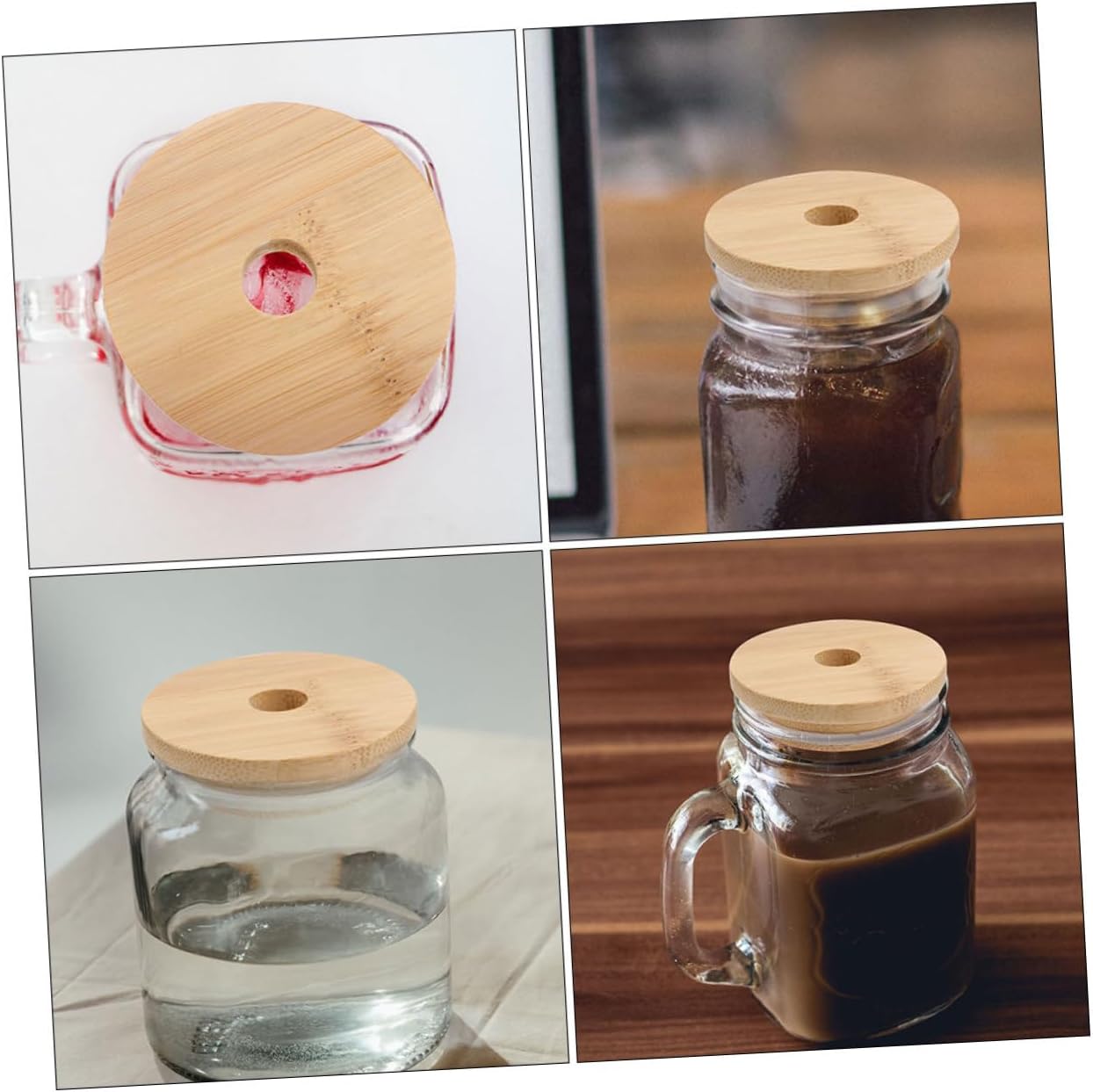 VOSAREA 8pcs Wooden Mason Jar Lids with Straw Hole