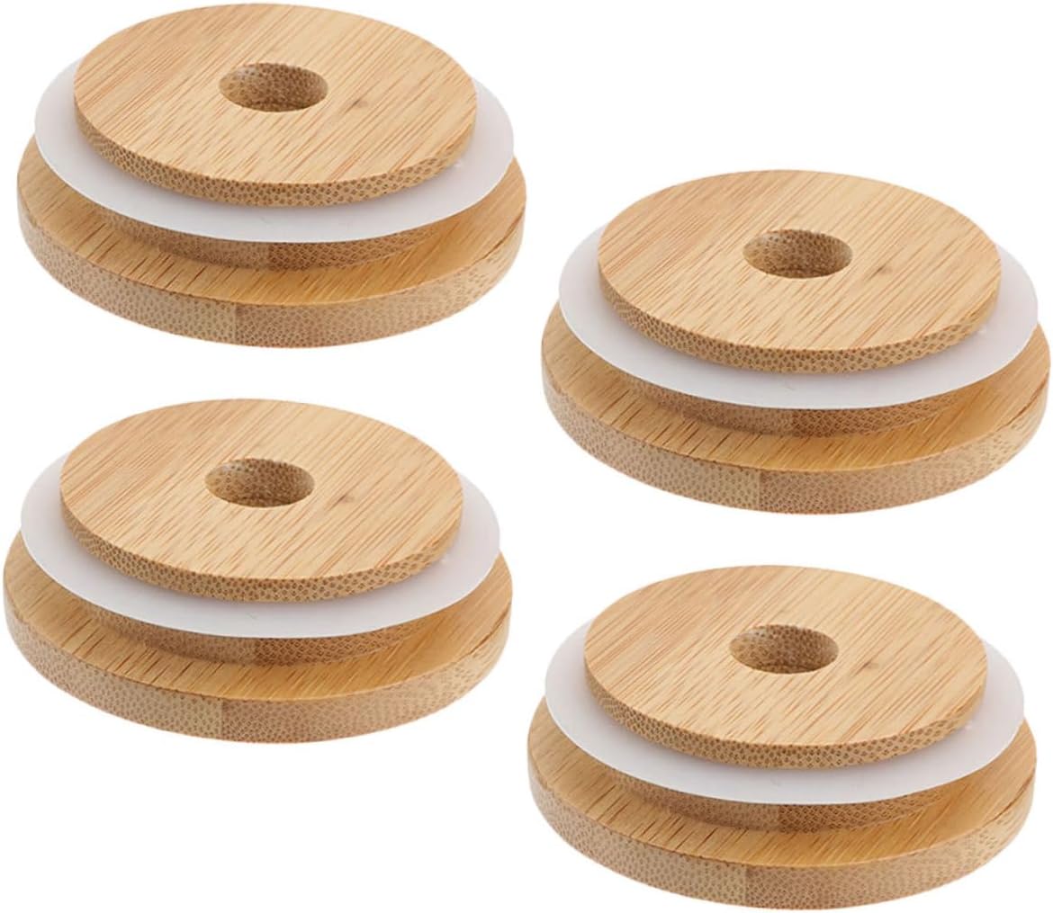 Alipis 4pcs Mason Jar Lids with Straw Holes Reusable Covers for Drinking