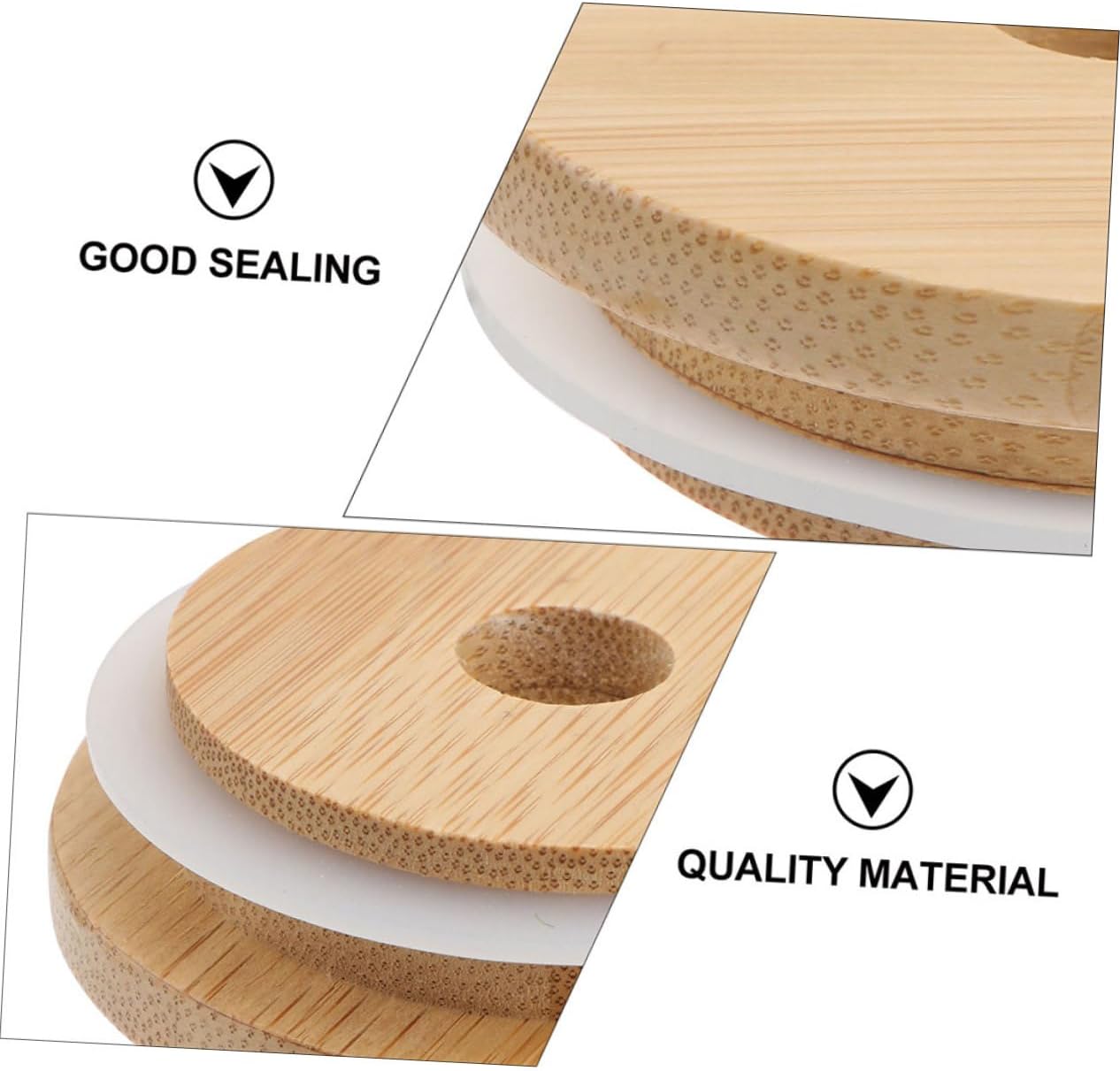 Mason Jar Lids with Straw Hole Reusable Sealing Covers Wood Bamboo Design
