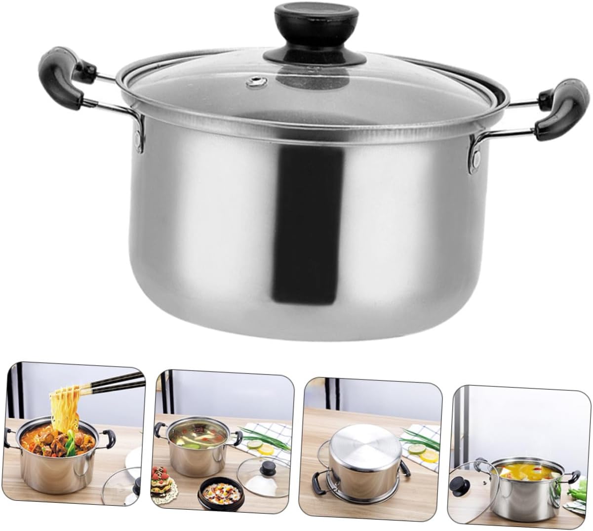 FONDOTIN 1pc Stainless Steel Small Stock Pot with Lid