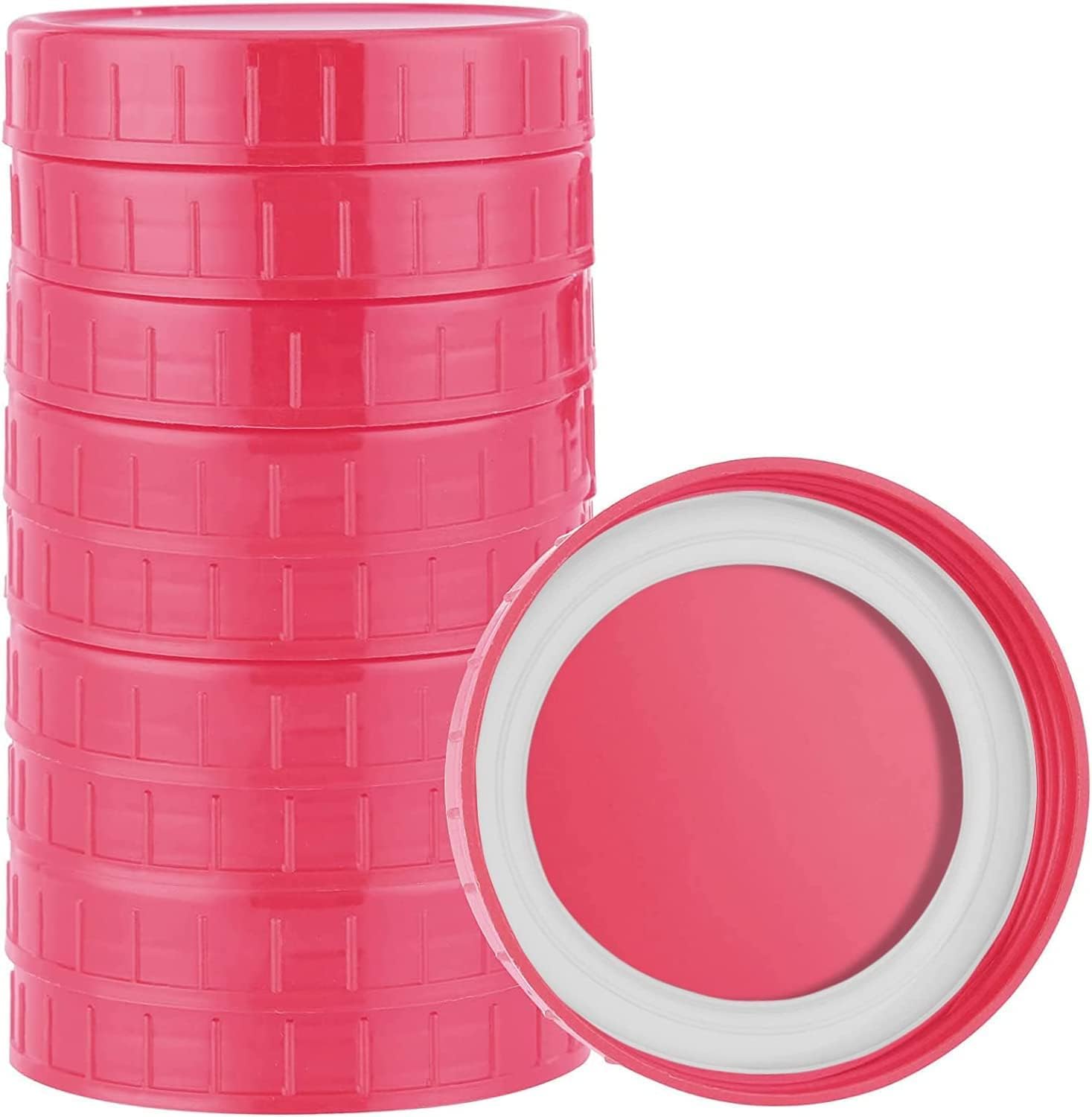 Plastic Mason Jar Lids 8PCS with Leak-Proof Silicone Ring Pink