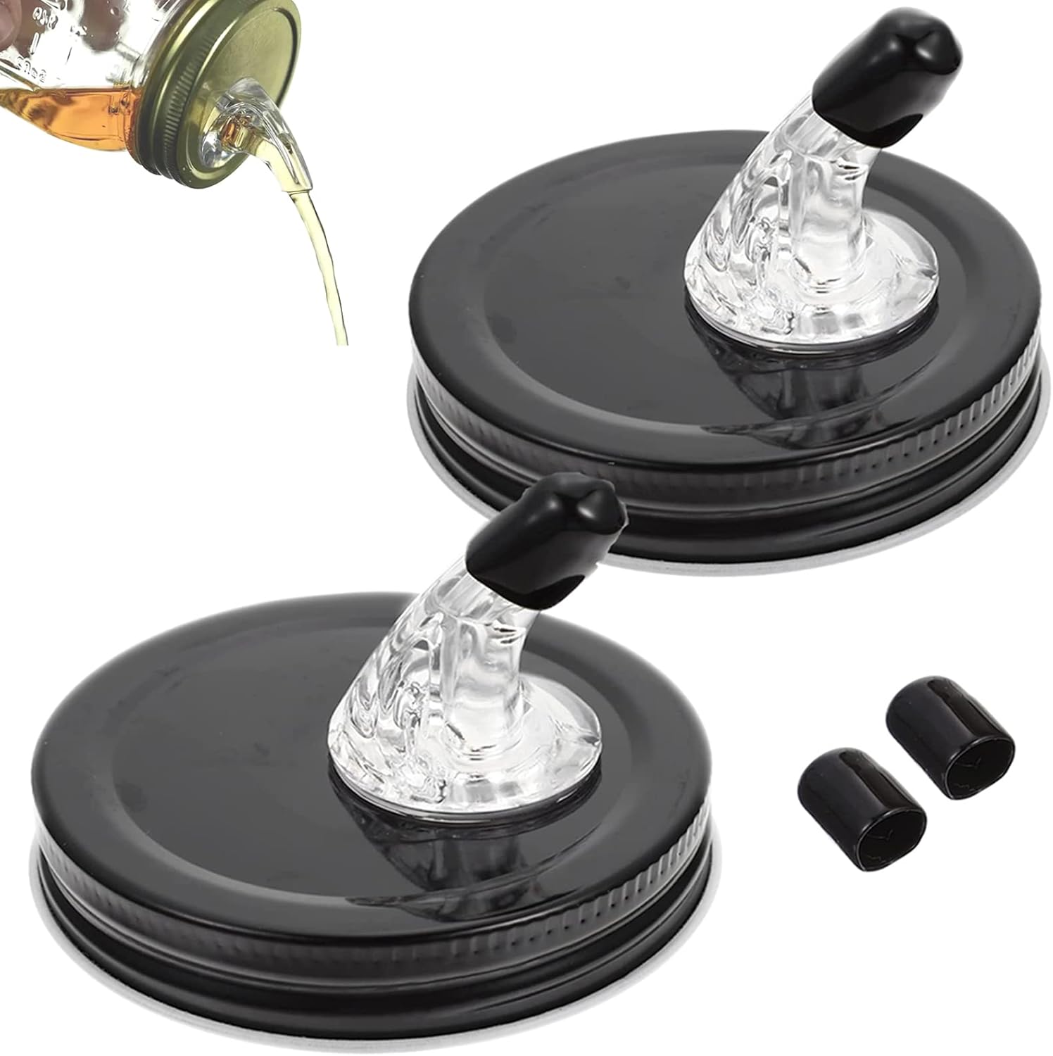 QurHapzy Mason Jar Pour Spouts2-Pack Black Dust-Free