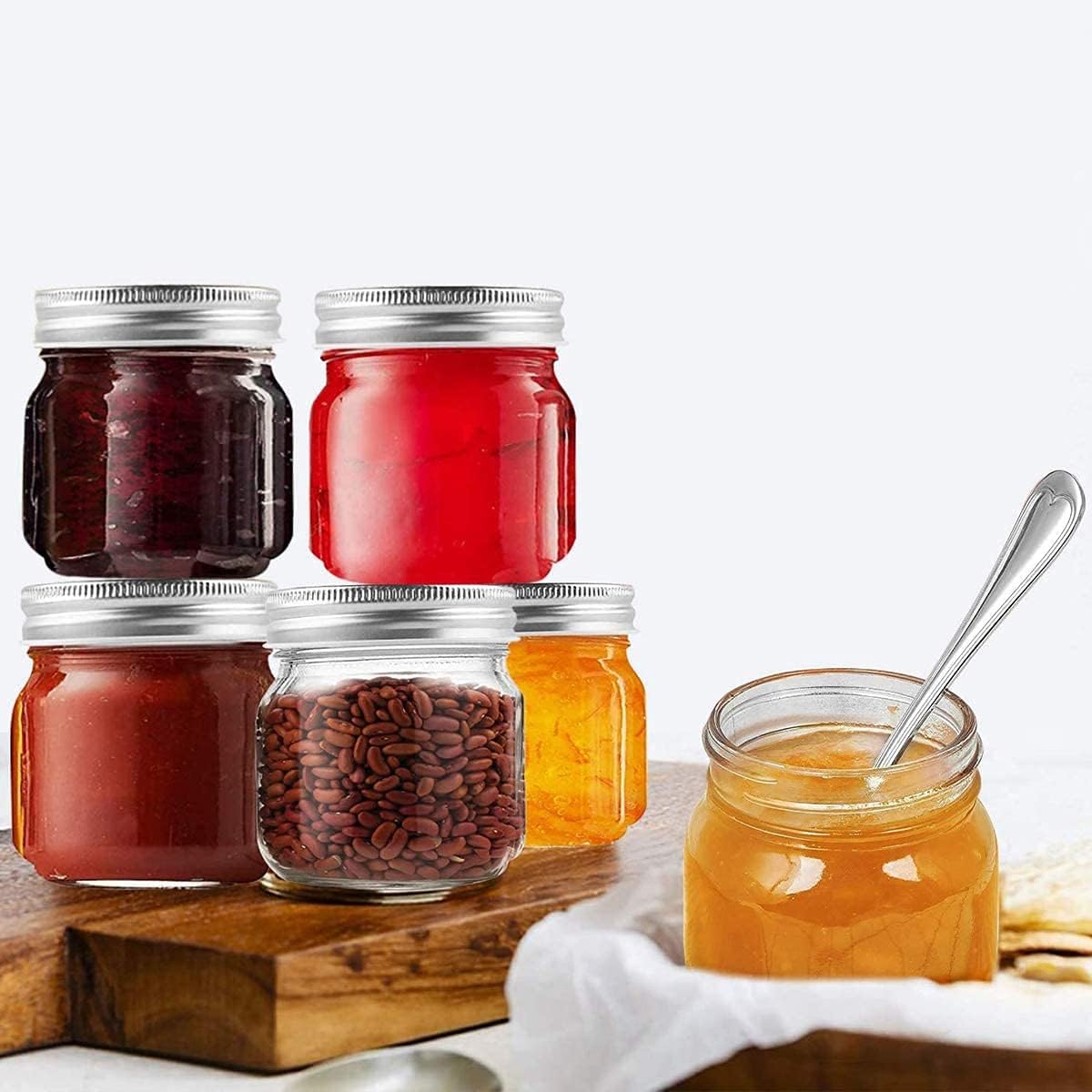 8 oz Mason Jars Clear Glass Lid with Metal