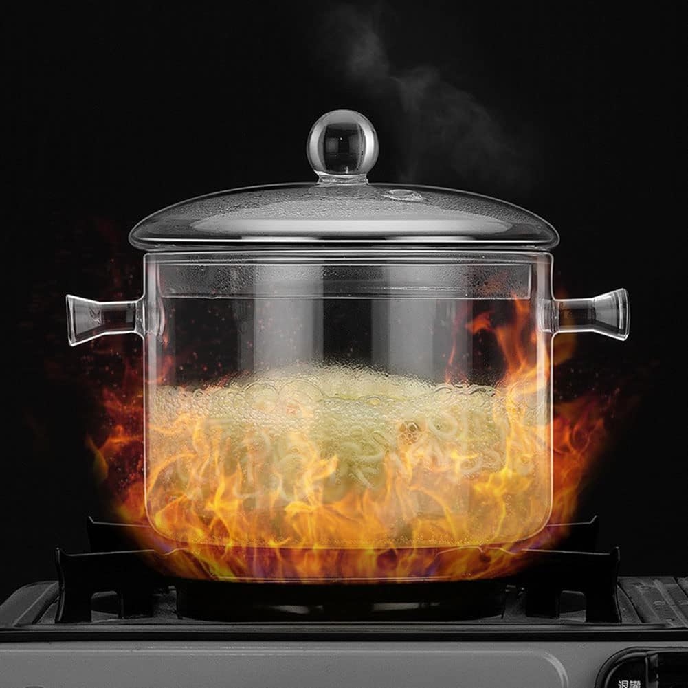 Miecux2L Glass Saucepan with Cover - Heat-Resistant Safe for Normal Cooking