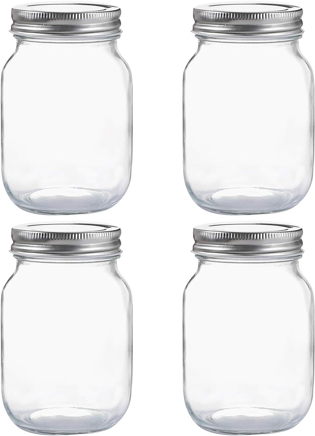 YINGERHUAN 16 oz Clear Glass Jars with Silver Lids 4-Pack