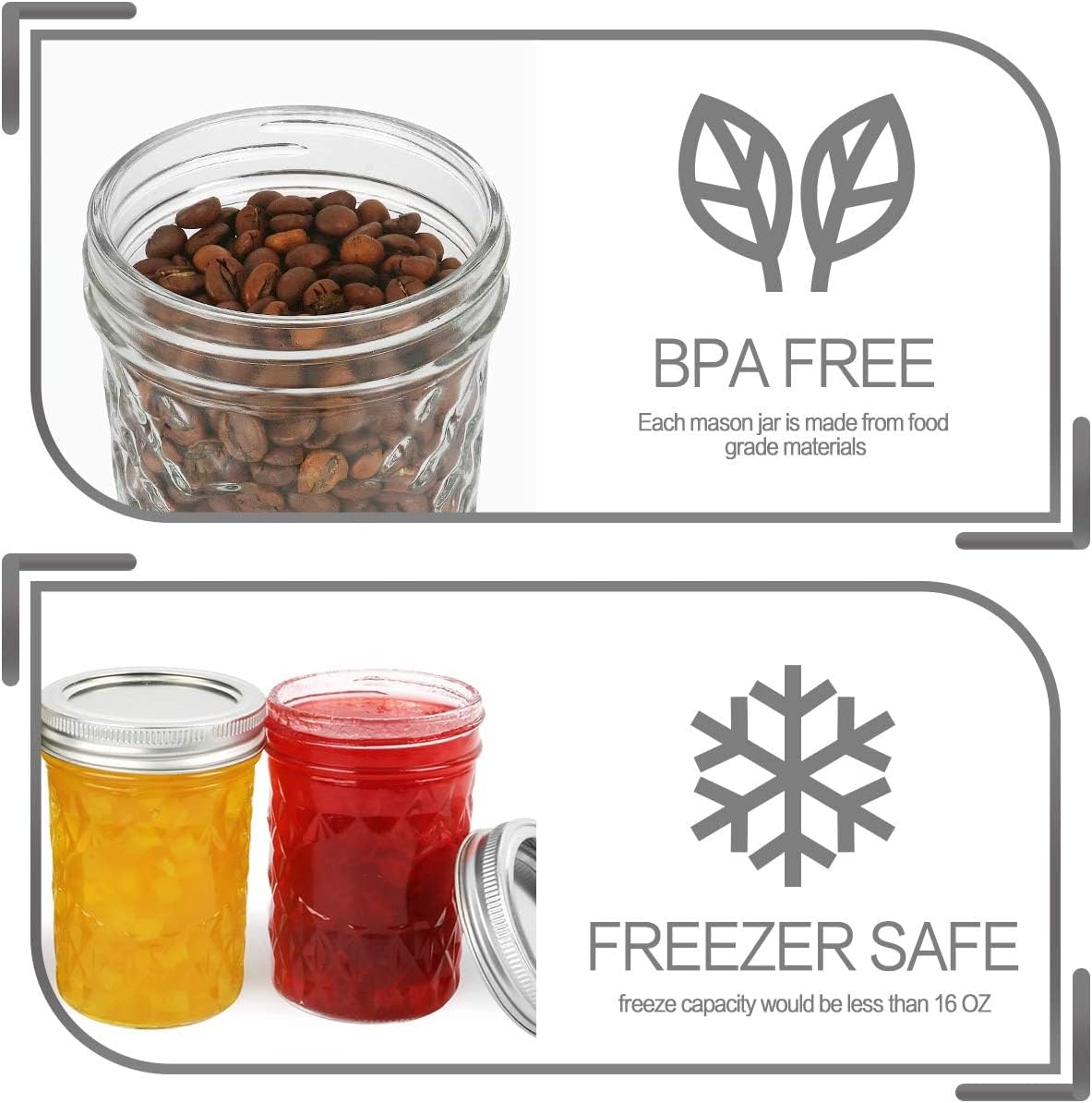 12-Pack 16oz Wide Mouth Mason Jars Verones Preserve Canning Jar Set