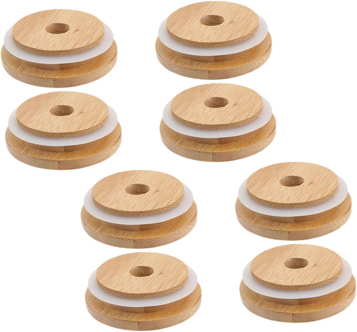 Cabilock 8pcs Reusable Wooden Mason Jar Lids