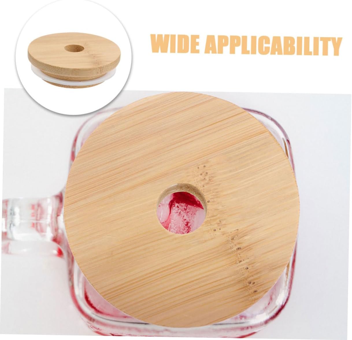 6pcs Reusable Wooden Mason Jar Lids with Straw Hole 70mm