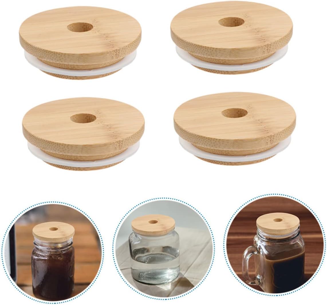 Cabilock 4PCS Mason Jar Lids with Wooden Covers 70mm