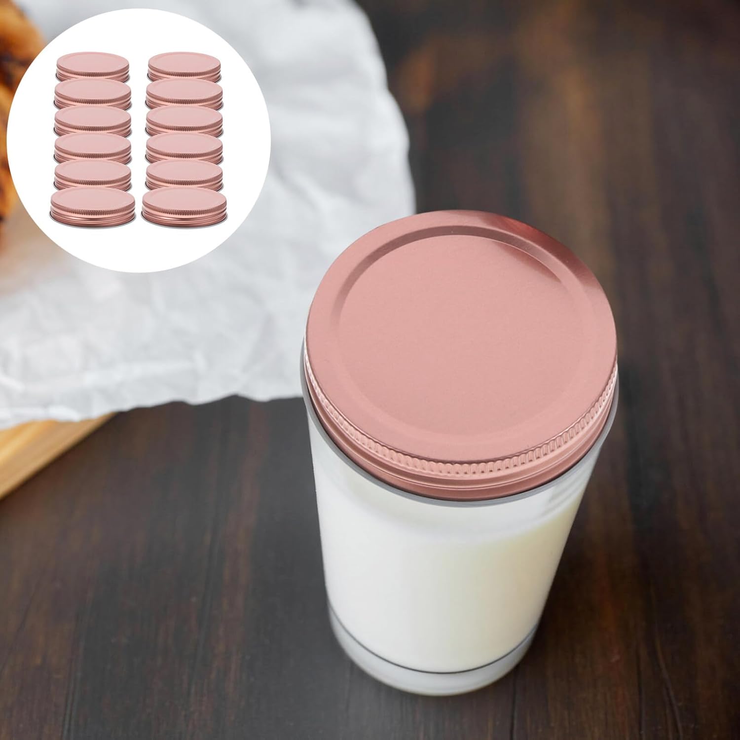Perfect for storage with 12 rose gold canning lids