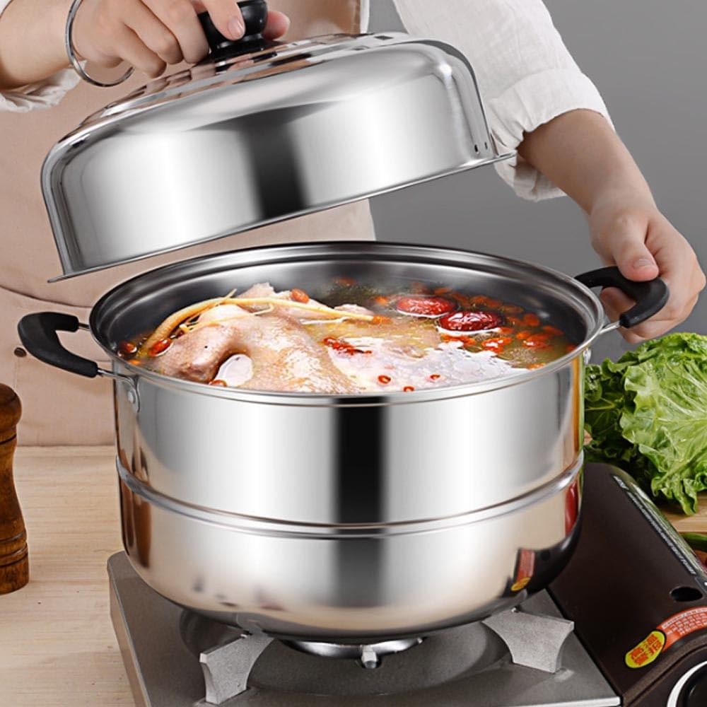 HTERWQEA Stainless Steel Stock Pot Heavy Duty Heat-Resistant Double Handles Dishwasher Safe