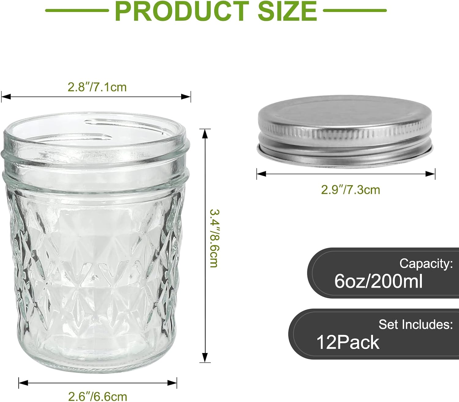 Eco-Friendly Mason Jars 12oz Airtight Capacity