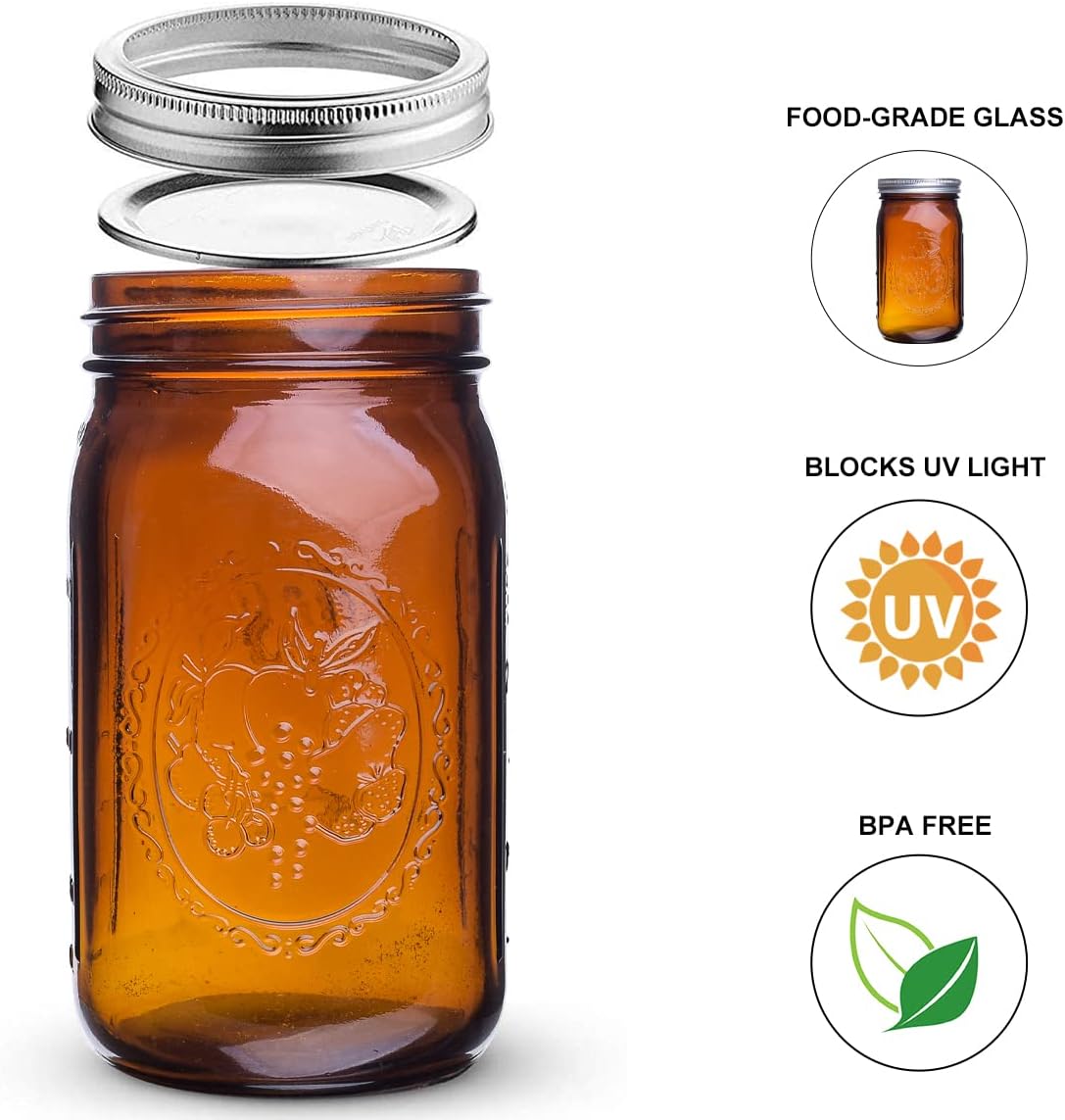 Elegant Amber Glass Mason Jars 32 oz