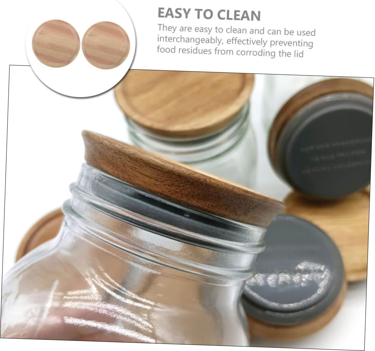 VOSAREA 2PCS Mason Jar Wooden Lids with Silicone Seal