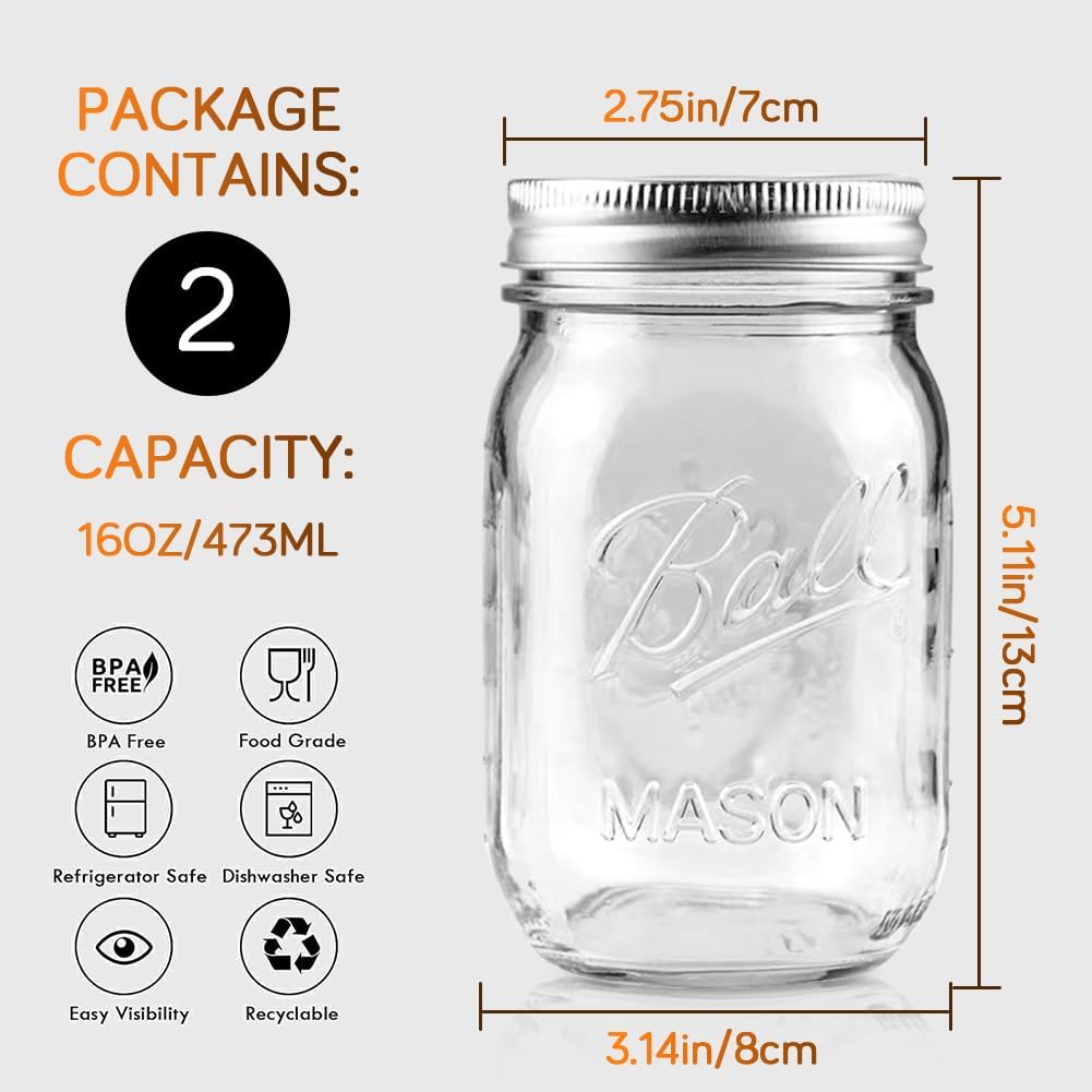Showvigor - Preserve Your Flavors 2-Pack 16oz Mason Jars