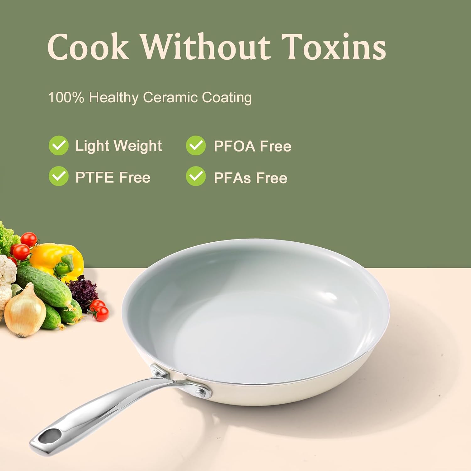 Premium Nonstick Ceramics Set Safe for Oven dishwasher 3-Piece Skillets