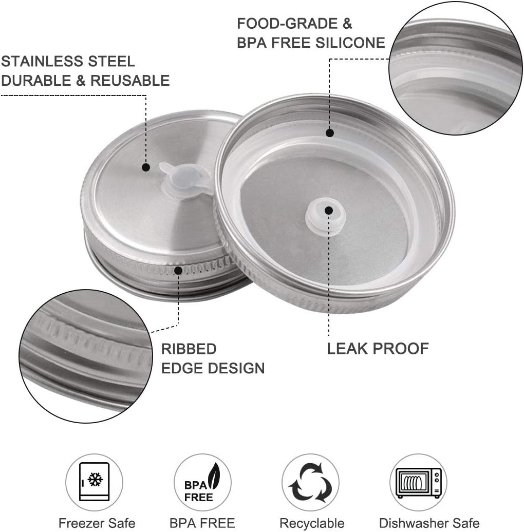 2-Pack Stainless Steel Wide Mouth Mason Jars Lids with Straw Hole