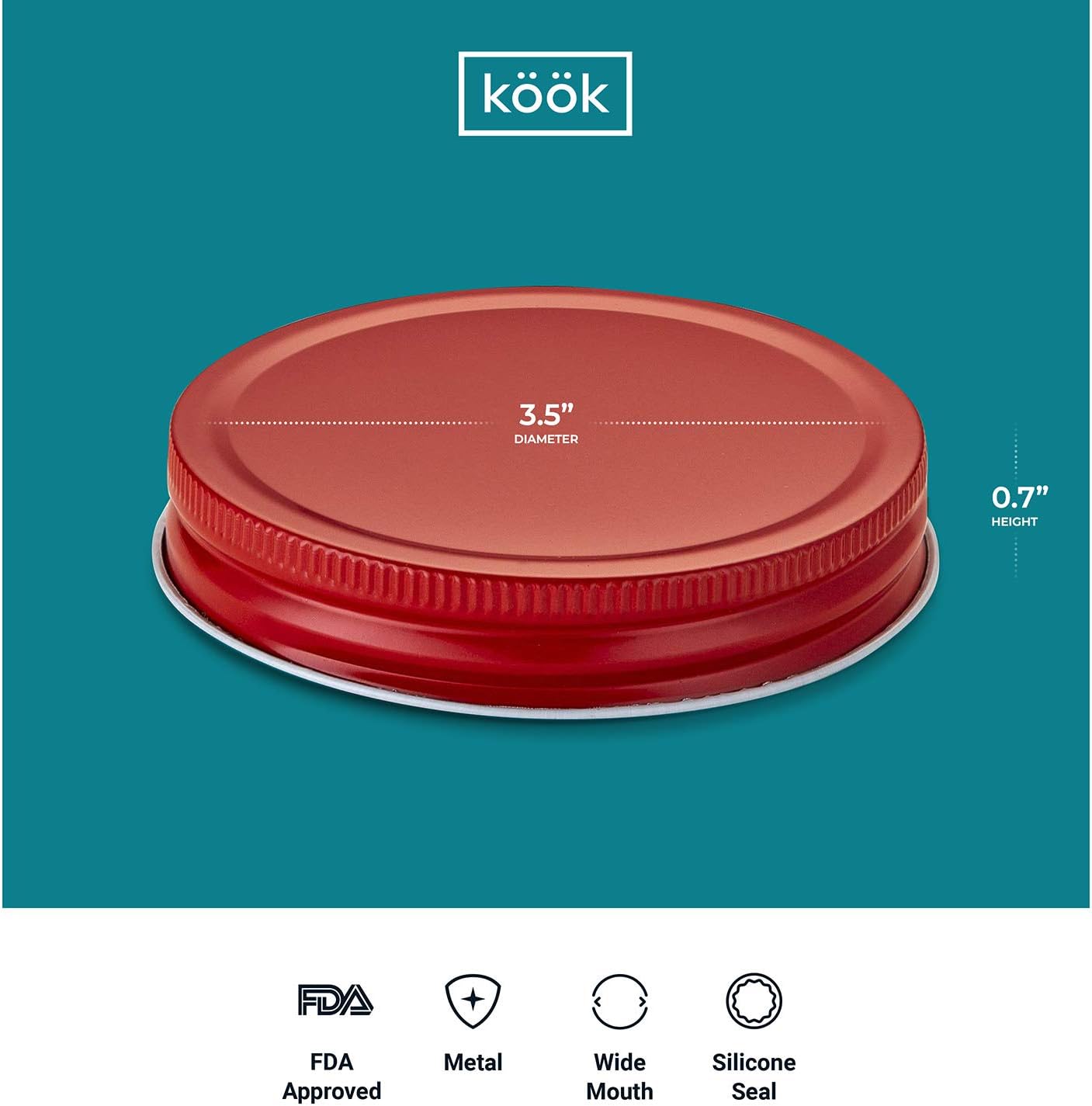 Kook Mason Jar Lids Set of 12 - Airtight Reliable