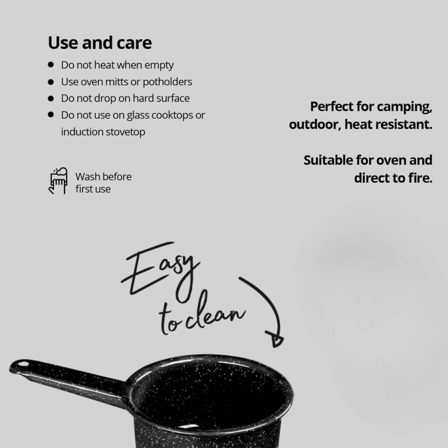 Durable 1-Quart Saucer Blackgranite ware saucepan for even cooking