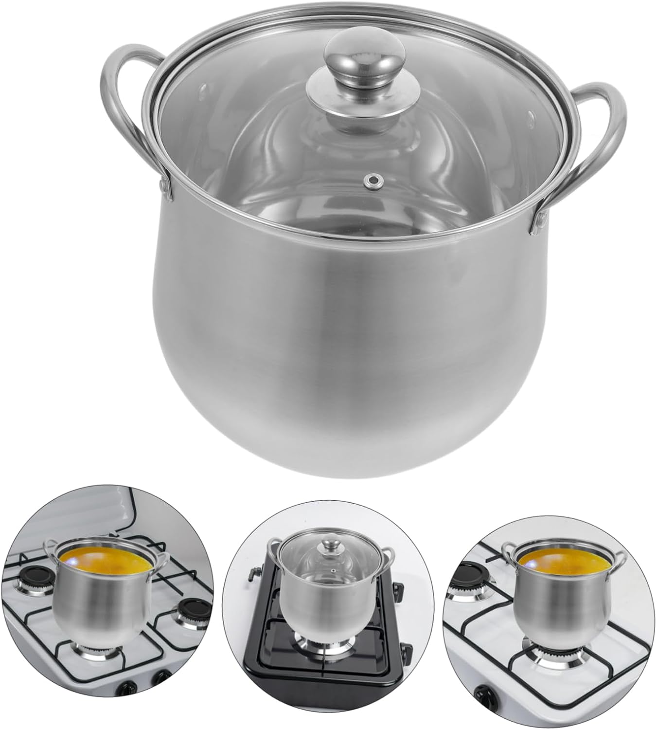 Stainless Steel Soup Pot with Built-In Handle and Heat Resistant Lid